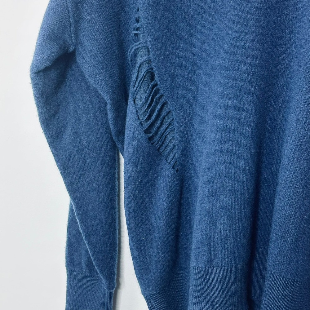 Helmut Lang Cashmere Navy Blue Distressed V Neck Oversized Sweater Womens Medium - Picture 10 of 13